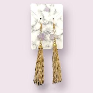 Amethyst Crystal Gold Chain Fringe Earrings